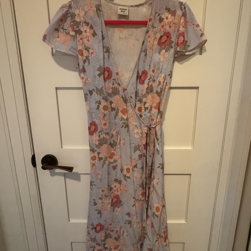 Sunday Best Floral Wrap Dress in soft blue